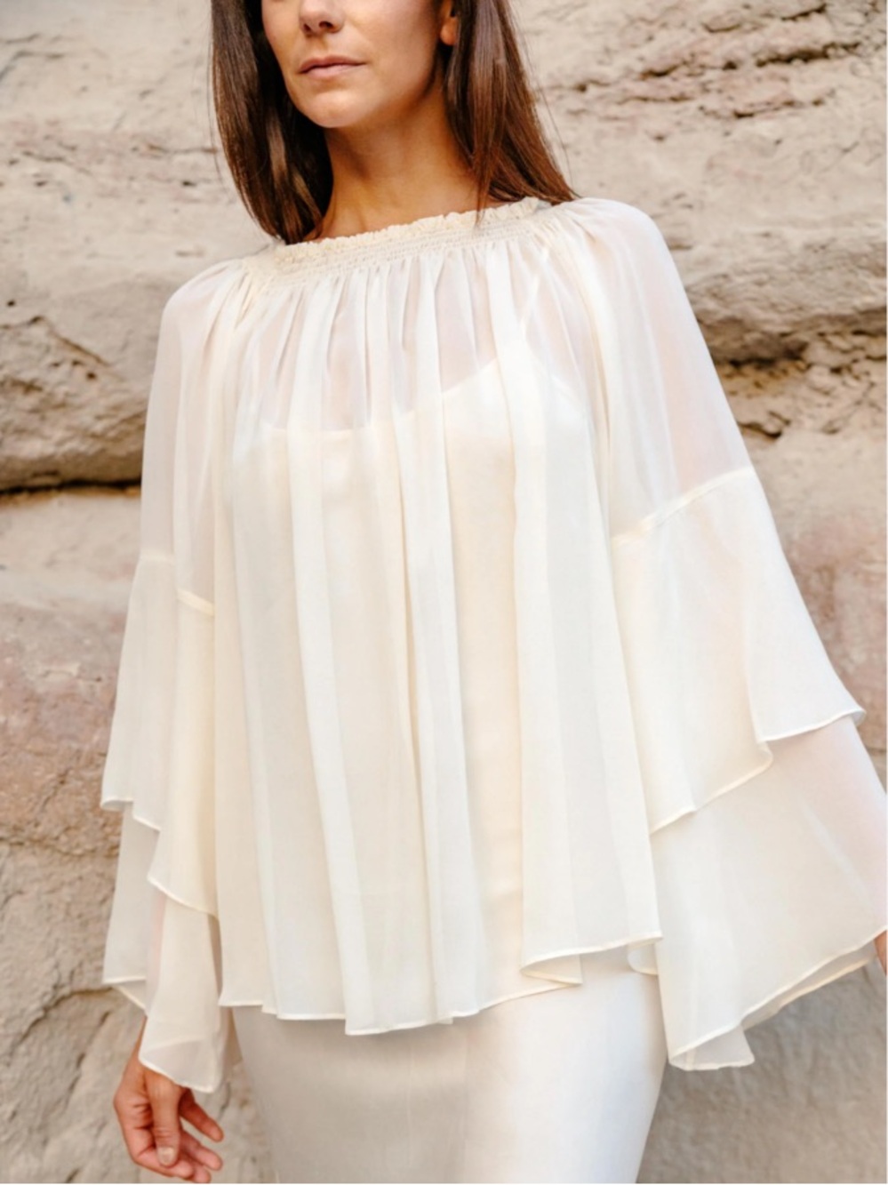 Elegant Cream Layered Chiffon Blouse